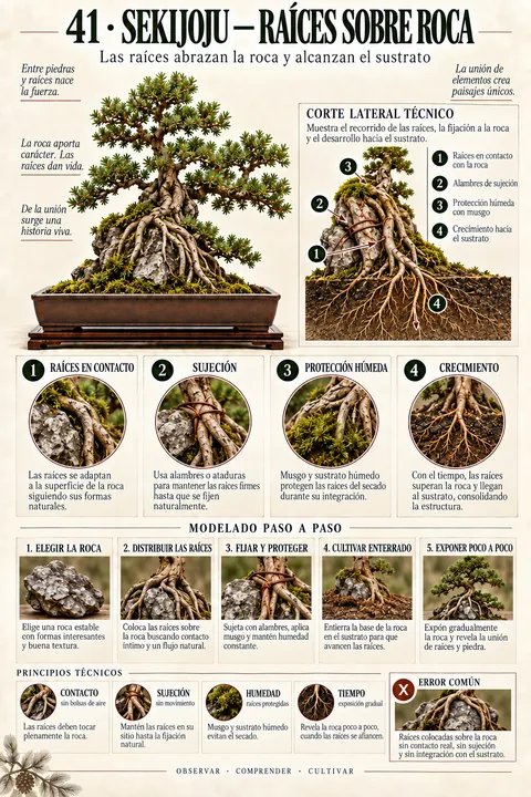 Sekijoju: raíces sobre roca